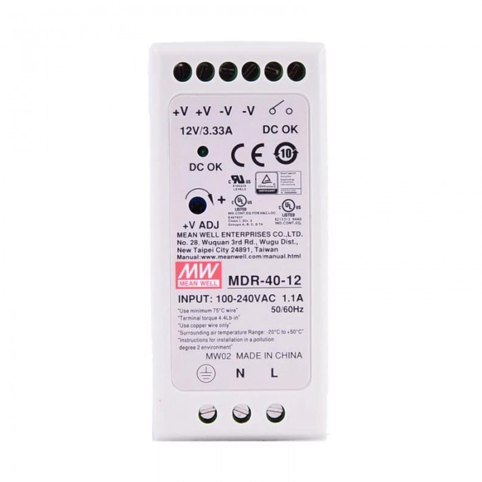 MeanwWell MDR-40-12 Fuente de alimentación conmutada 40W 12VDC 3.33A 115/230VAC Fuente de alimentación de carril DIN