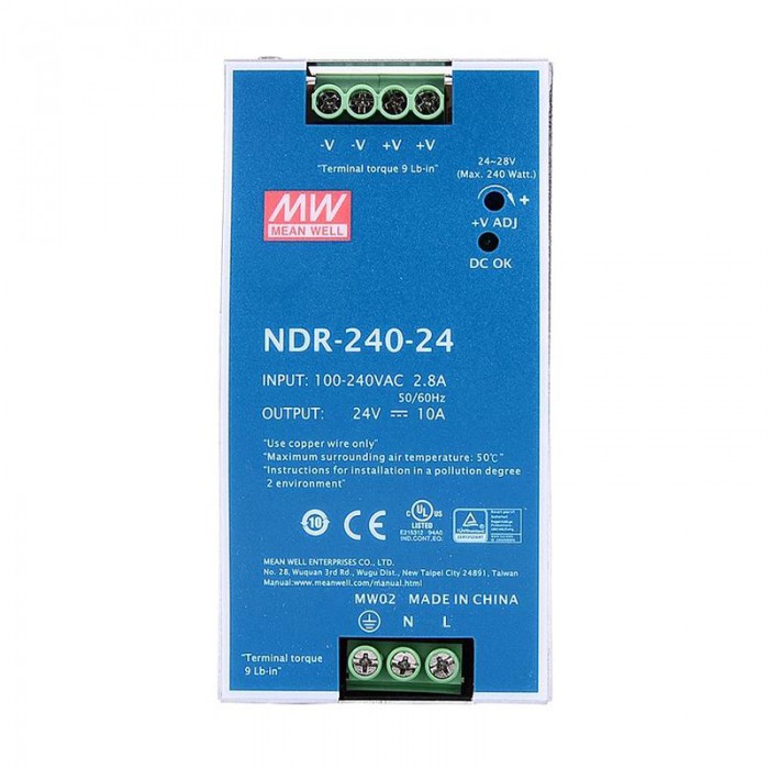 Fuente de alimentación conmutada Mean Well NDR-240-24 240W 24VDC 10A 115/230VAC Fuente de alimentación de riel DIN