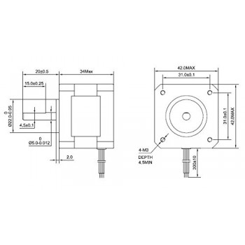 Motor paso a paso bipolar Nema 17 12V 1,8 grados 26 Ncm 0,4A 42 x 42 x 34 mm 4 cables