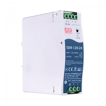 Mean Well SDR-120-24 Fuente de alimentación CNC 120W 24VDC 5A 115/230VAC con función PFC Fuente de alimentación de carril DIN