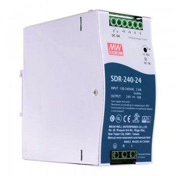 Mean Well SDR-240-24 Fuente de alimentación CNC 240W 24VDC 10A 115/230VAC con función PFC Fuente de alimentación de carril DIN