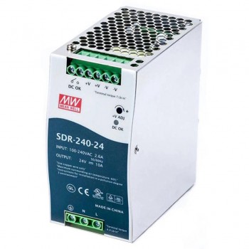 Mean Well SDR-240-24 Fuente de alimentación CNC 240W 24VDC 10A 115/230VAC con función PFC Fuente de alimentación de carril DIN