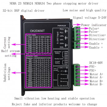 OK2D656T Controlador paso a paso bifásico para motor paso a paso NEMA23 NEMA24 NEMA34