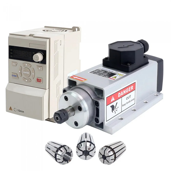 Kit de Husillo CNC 1.5 KW Refrigerado por Aire 24000 RPM 400 Hz ER11 con Variador de Frecuencia 2 HP