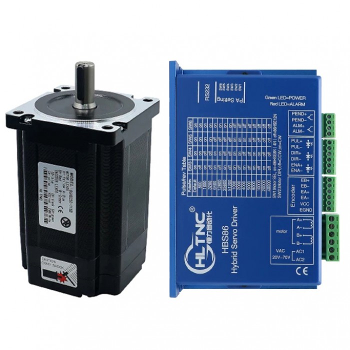 HLTNC Kit de Motor Paso a Paso Nema 34 en Bucle Cerrado 1.8° 12 N·m Sin Freno + Controlador HBS86