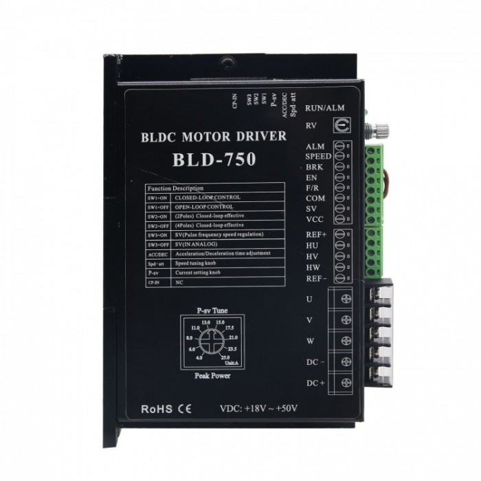 BLD-750 Controlador de Motor DC Sin Escobillas 18~50VDC para Motor BLDC de 3 Fases 24V/48V 600W/750W