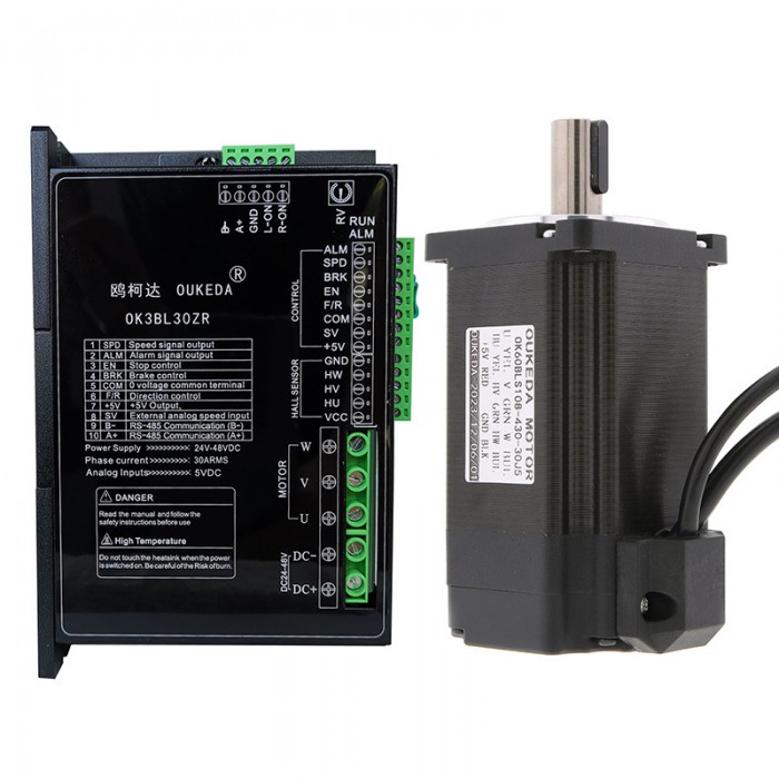 Oukeda Kit de Motor DC sin Escobillas + Controlador 300 W 24 V/48 V 3000 RPM 95.55 N·cm Trifásico
