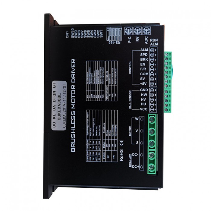 Oukeda Controlador de Motor BLDC 24–48 V 30 A 850 W para Motores Φ60/80/86 mm