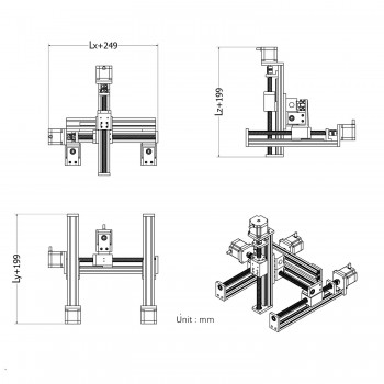 FSK40 Guias Lineales CNC Módulo Lineal XYZ con Guía Lineal Tipo Pórtico Recorrido X=100 mm, Y=100 mm, Z=50 mm