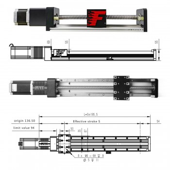 FSK80 Guía lineal carriles de guía lineal 100-1000 mm con motor paso a paso NEMA24