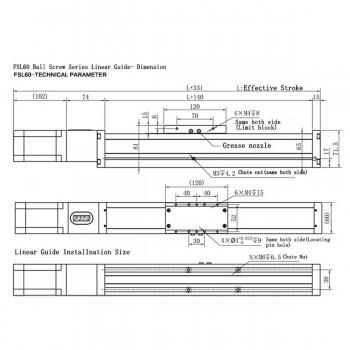 FS60 Mesa Lineal con Husillo de Bolas y Guía Lineal CNC Actuador con Motor Paso a Paso Nema 24