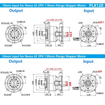 Reductor Planetario de Engranaje Helicoidal para Motor Paso a Paso Nema 42 o Servo de 110 mm/130 mm
