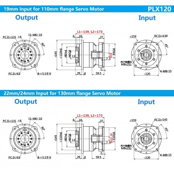 Reductor Planetario de Engranaje Helicoidal para Motor Paso a Paso Nema 42 o Servo de 110 mm/130 mm