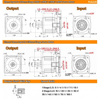 Caja Reductora Planetaria Helicoidal para Motor Servo con Entrada de 19 mm / 22 mm / 24 mm