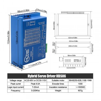 HLTNC Kit de Motor Paso a Paso Nema 34 en Bucle Cerrado 1.8° 4.5 N·m Sin Freno + Controlador HBS86