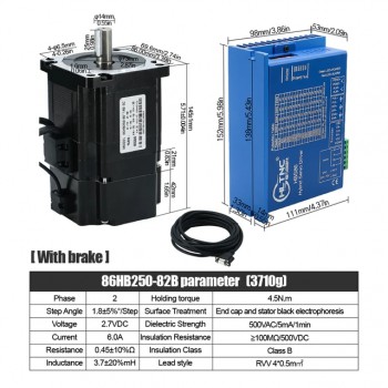 HLTNC Kit de Motor Paso a Paso Nema 34 en Bucle Cerrado 4.5 N·m 1.8° Modelo 86HB250-82B con Freno + Controlador HBS86