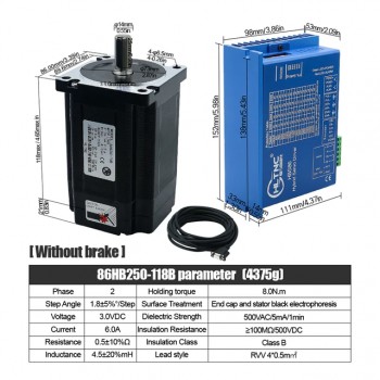 HLTNC Kit de Motor Paso a Paso Nema 34 Cerrado 1.8° 8 N·m Sin Freno + Controlador HBS86