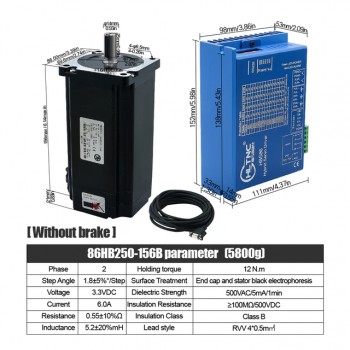 HLTNC Kit de Motor Paso a Paso Nema 34 en Bucle Cerrado 1.8° 12 N·m Sin Freno + Controlador HBS86