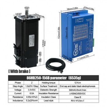 HLTNC Motor Paso a Paso Nema 34 Cerrado 12 N·m con Freno + Kit de Controlador Servo Híbrido para Router CNC
