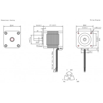 Oukeda Motor Paso a Paso NEMA 17 1.2° 32 N·cm 3 Fases 1.5 A 5.4 VDC con Eje D-Cut 42×42 mm