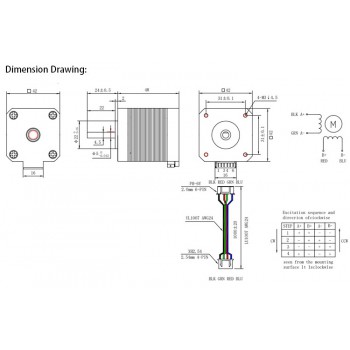 Oukeda Motor Paso a Paso Nema 17 Alta Temperatura 1.8° 60 N·cm Clase de Aislamiento B 180 °C