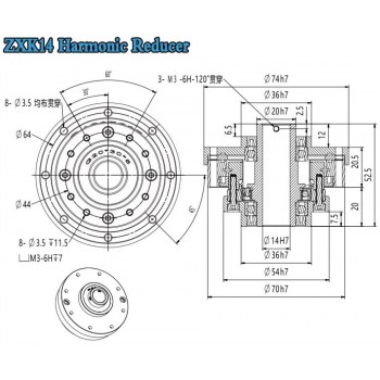 Reductor Armónico Serie ZXK Tipo Hueco Relación 30:1-160:1 30 seg-arc