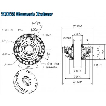 Reductor Armónico Serie ZXK Tipo Hueco Relación 30:1-160:1 30 seg-arc