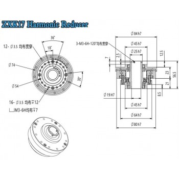 Reductor Armónico Serie ZXK Tipo Hueco Relación 30:1-160:1 30 seg-arc