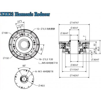 Reductor Armónico Serie ZXK Tipo Hueco Relación 30:1-160:1 30 seg-arc