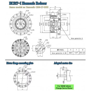 Caja de Engranajes Armónica CSF Relación 50:1-120:1 para Motor Paso a Paso/Servo