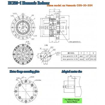 Caja de Engranajes Armónica CSF Relación 50:1-120:1 para Motor Paso a Paso/Servo