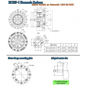 Caja de Engranajes Armónica CSF Relación 50:1-120:1 para Motor Paso a Paso/Servo