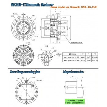 Caja de Engranajes Armónica CSF Relación 50:1-120:1 para Motor Paso a Paso/Servo