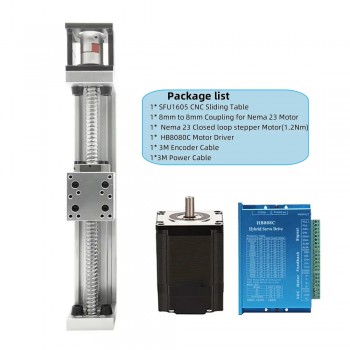 Kit de Etapa Lineal Motorizada con Guía de Carril y Husillo a Bolas para Mesa CNC con Motor Paso a Paso Nema 23 de Lazo Cerrado y Controlador