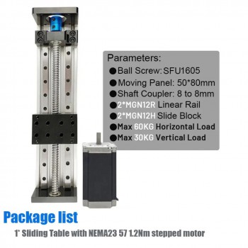 Mesa Deslizante Lineal CNC Eléctrica con Guía de Movimiento y Husillo a Bolas Motorizado con Kit Motor Paso a Paso
