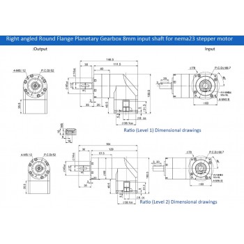 PVE060 Caja de engranajes planetarios de ángulo recto para motor paso a paso Nema 23/servomotor de 60 mm