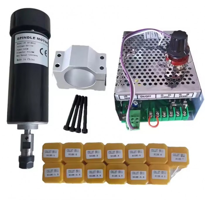 Kit de husillo CNC de 500W ER11 12000rpm refrigerado por aire con fuente de alimentación para PCB