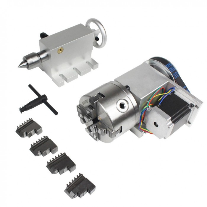 Kit de cuarto eje CNC 6:1 con plato de 100mm contrapunto y motor paso a paso