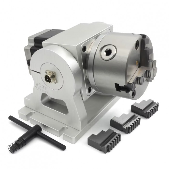 Cabezal divisor rotativo CNC de 4º eje 10:1 con plato de 3 garras de 100mm y motor NEMA 34