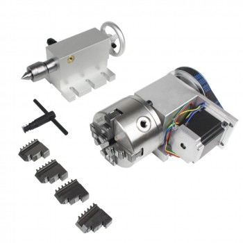 Kit de cuarto eje CNC 6:1 con plato de 100mm contrapunto y motor paso a paso