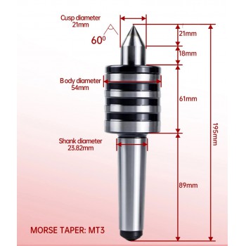 Punto giratorio para contrapunto de torno con cono Morse MT2 MT3 MT4 o MT5