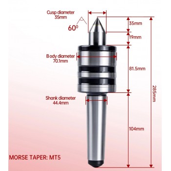 Punto giratorio para contrapunto de torno con cono Morse MT2 MT3 MT4 o MT5