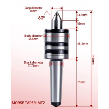 Punto giratorio para contrapunto de torno con cono Morse MT2 MT3 MT4 o MT5