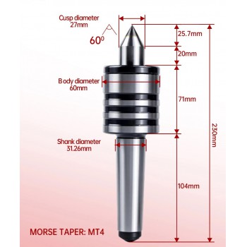 Punto giratorio para contrapunto de torno con cono Morse MT2 MT3 MT4 o MT5