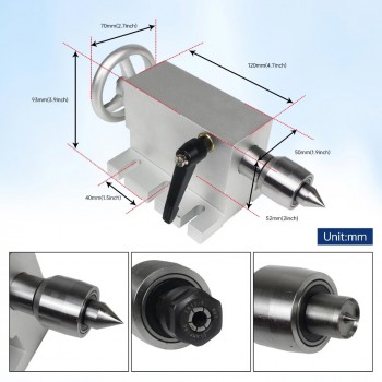 Contrapunto móvil MT2 de 65mm con 4 puntas para torno y fresadora CNC