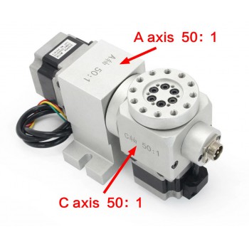 Cabezal divisor CNC de 5º eje A+C con reductor armónico 50:1 y motor paso a paso NEMA 23