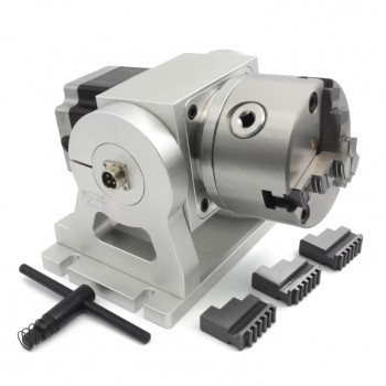 Cabezal divisor rotativo CNC de 4º eje 10:1 con plato de 3 garras de 100mm y motor NEMA 34