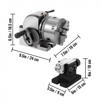 BS-0 Cabezal divisor semiuniversal de 5 pulgadas con plato de 3 garras y contrapunto para fresadora CNC