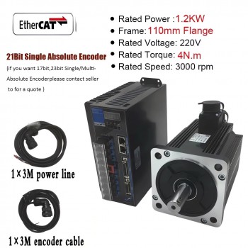 Kit de servomotor CA EtherCAT de 1 a 3,8kW con driver CNC 2500rpm y encoder magnético de 21 bits