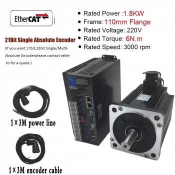 Kit de servomotor CA EtherCAT de 1 a 3,8kW con driver CNC 2500rpm y encoder magnético de 21 bits